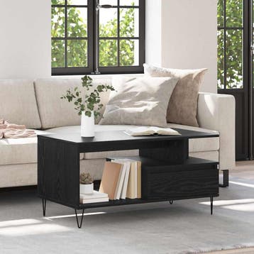 vidaXL Salontafel met lade Zwart Eiken 90 x 49 x 45 cm, Huis en Inrichting, Verzenden, Nieuw, Overige houtsoorten, Minder dan 50 cm