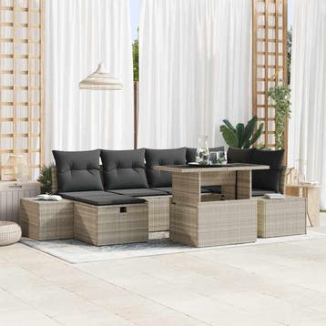 vidaXL Tuin Sofa Set 7 st Lichtgrijs poly rattan, Verzenden, Nieuw, Rotan, 7 zitplaatsen