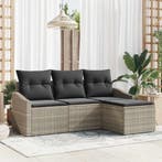 vidaXL Bankstel met kussen met opslag 4 pcs Lichtgrijs poly, Verzenden, Nieuw, Rotan, 4 zitplaatsen