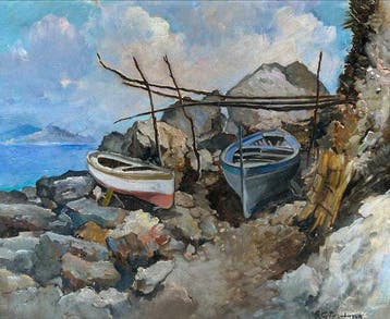 Scuola napoletana (XX), Firmato S. Giordano - Barche sulla