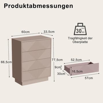 UEV Commode met 4 laden, kast met ruitpatroon lijnen, 60x33,, Verzenden, Zo goed als nieuw