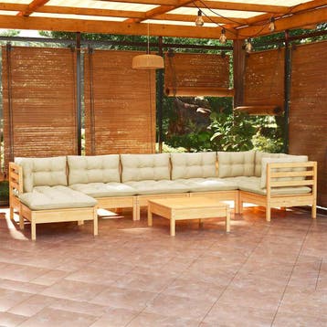 vidaXL 8-delige Loungeset met crèmekleurige kussens massief, Verzenden, Nieuw, Loungeset