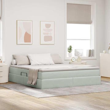 vidaXL Opbergbed met matras met matras Lichtgrijs 160 x 200, Verzenden, Nieuw, Stof