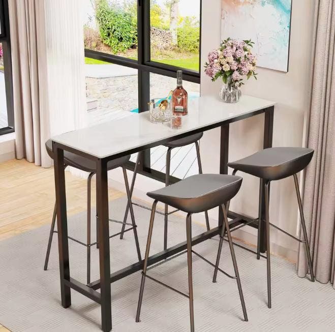 Marmeren bartafel 120 cm rechthoekig met metalen frame, Huis en Inrichting, Tafels | Bijzettafels, Nieuw, Verzenden