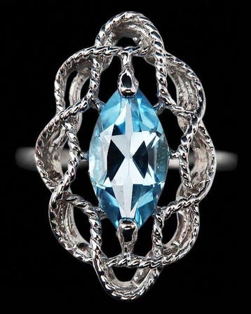 Topaas - Zilver, Le Portail Céleste – Ring van Blauwe Topaas