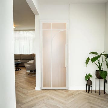 Stalen Binnendeur - Wit - 5  Vlaks rond - Kanaalglas, Minder dan 80 cm, Binnendeur, Nieuw, Metaal