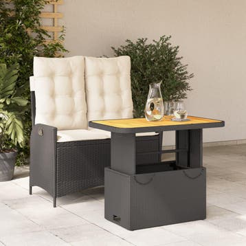 vidaXL 2-delige Tuinset met kussens poly rattan zwart, Verzenden, Nieuw, 2 zitplaatsen, Tuinset