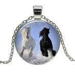 Fako Bijoux - Ketting - Cabochon - Paard - Zwart & Wit, Sieraden, Tassen en Uiterlijk, Kettingen, Verzenden, Nieuw