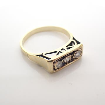 Antieke gouden ring met roos geslepen diamanten; 0,05 ct., Gebruikt, Ophalen of Verzenden, 17 tot 18, Met edelsteen