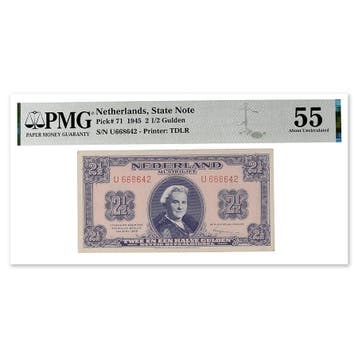 2½ Gulden Wilhelmina 1945 PMG 55, Verzenden