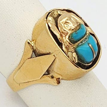 Ring - 18 karaat Geel goud - 1.00ct. tw. Turquoise, Nieuw