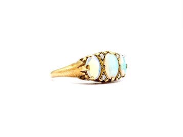 Zonder minimumprijs - Ring - 9 kt. Geel goud Opaal - Diamant, Sieraden, Tassen en Uiterlijk, Nieuw
