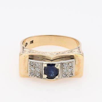 Ring - 14 karaat Witgoud, Geel goud Saffier - Diamant, Sieraden, Tassen en Uiterlijk, Ringen, Nieuw