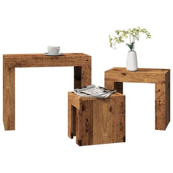vidaXL 3-delige Tafeltjesset bewerkt hout oud houtkleurig, Verzenden, Nieuw, Overige houtsoorten