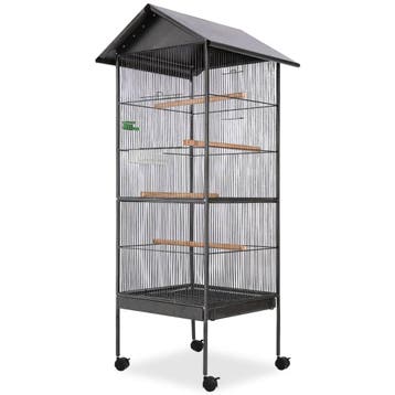 vidaXL Vogelkooi met dak staal zwart 66x66x155 cm, Verzenden, Nieuw