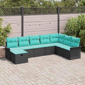 vidaXL Tuin Sofa Set met kussen met opslag 8 pcs Zwart Poly, Verzenden, Nieuw, Rotan, 8 zitplaatsen