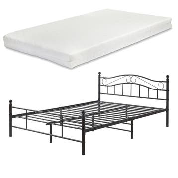 Metalen bedframe Florenz incl. matras 140x200 cm zwart, Verzenden, Nieuw
