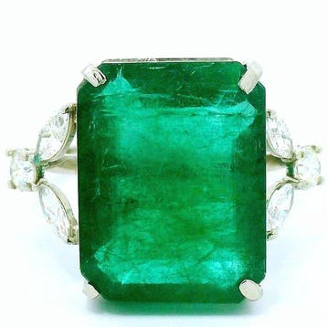Ring Platina - 12.25ct. tw. Smaragd - Diamant - Zambia, Nieuw