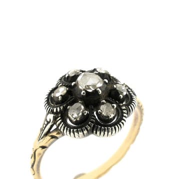 Gouden Victoriaanse ring met roos geslepen diamanten, 18 tot 19, Gebruikt, Ophalen of Verzenden, Met edelsteen