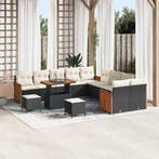 vidaXL Tuinbankenset met kussen 17 pcs Zwart en Crème poly, Tuin en Terras, Verzenden, Nieuw, Rotan, 7 zitplaatsen