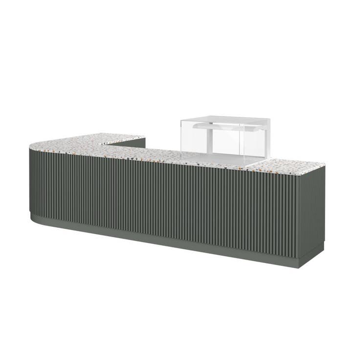 Hoektoonbank TONNY 7 | 320x200cm | Mos groen & Terrazzo, Zakelijke goederen, Kantoor en Winkelinrichting | Winkel en Inventaris