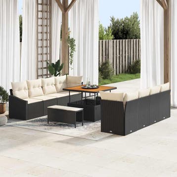 vidaXL Tuin Sofa Set 11 st 10-Aantal zitplaatsen Zwart en, Verzenden, Nieuw, Rotan, Meer dan 8 zitplaatsen