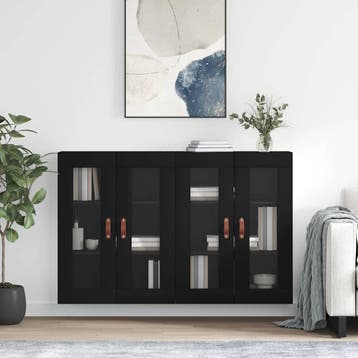 vidaXL Hangkasten 2 st bewerkt hout zwart, Verzenden, Nieuw, Overige houtsoorten