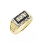 Bicolor gouden ring met onyx en zirconia, Gebruikt, Overige kleuren, 20 of groter, Heer