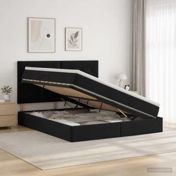 vidaXL Opslag bed met matras met hoofdeinde Zwart 160 x 200, Verzenden, Nieuw, Zwart, Stof