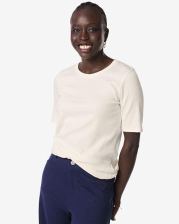 HEMA Dames T-shirt Clara rib wit 3=50% / 2=30%, Verzenden, Nieuw