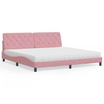 vidaXL Bed met matras fluweel roze 200x200 cm, Verzenden, Overige maten, 200 cm, Stof