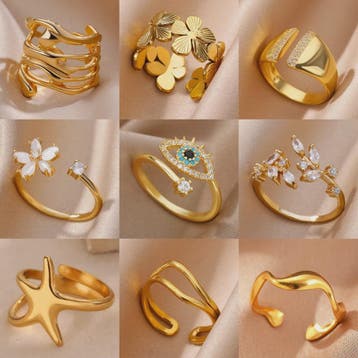 Luxe Gouden Ringen Set: Zirkonia & Boze Oog Design - Verstel, Verzenden