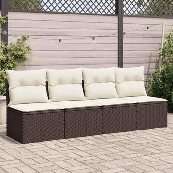 vidaXL Tuinbank 4-zits met kussens poly rattan bruin, Verzenden, Nieuw