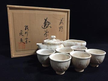 Japanese Hagi Ware (Hagi-yaki) Sencha Tea Set by Sadao, Antiek en Kunst