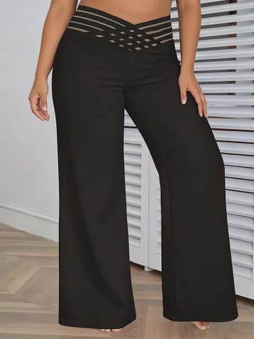 Plus Size Elegante Palazzo Broek met Crisscross Mesh Tailleb, Verzenden, Nieuw