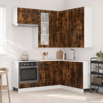 vidaXL Keukenblok LUCCA 8 st Gerookt eiken Bewerkt hout, Verzenden, Nieuw, Bruin