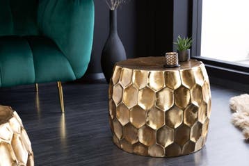 Design bijzettafel ORGANIC ORIENT 55cm goud metaal gehamerd, Ophalen of Verzenden, Nieuw