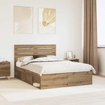 vidaXL Bedframe Artisanaal eiken 140 x 190 cm Massief, Verzenden, Nieuw, Tweepersoons, Hout