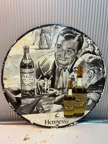 Hennessy Cognac – Rond emaille reclamebord – Vintage, Antiek en Kunst