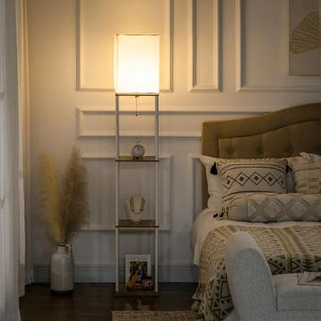 Houten vloerlamp met 3 planken modern, Huis en Inrichting, Lampen | Vloerlampen, Verzenden, Nieuw