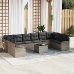 vidaXL Tuin Sofa Set met kussen 11 pcs Grijs Poly riet, Verzenden, Nieuw, Rotan, Meer dan 8 zitplaatsen