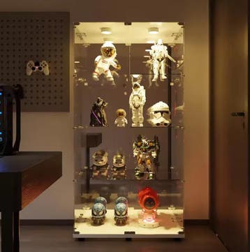 Glazen Vitrinekast 4 Lagen met LED en Spiegelachterwand, Huis en Inrichting, Kasten | Vitrinekasten, Verzenden, Nieuw