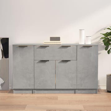 vidaXL Dressoirs 3 st bewerkt hout betongrijs, 100 tot 150 cm, Verzenden, Nieuw, 25 tot 50 cm
