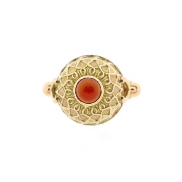Vintage bicolor gouden ring met carneool, 18 tot 19, Gebruikt, Ophalen of Verzenden, Met edelsteen