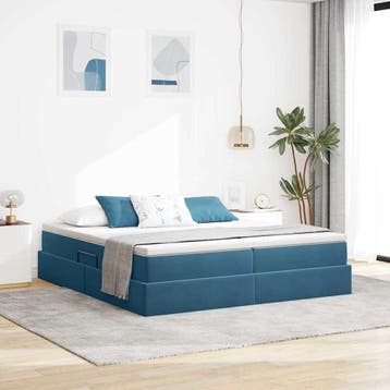 vidaXL Opbergbed met matras Donkerblauw 200 x 200 cm Fluweel, Stof, Verzenden, Blauw, Nieuw