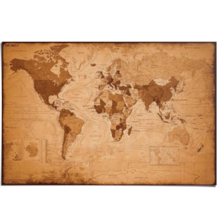 Kurk prikbord wereldkaart - ANTIEK  DONKER - 100 x 140cm, Huis en Inrichting, Woonaccessoires | Memoborden, Ophalen of Verzenden