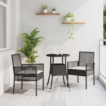 vidaXL Tuin eettafelset 3 st Zwart poly rattan, Verzenden, Nieuw, Rotan, 3 zitplaatsen