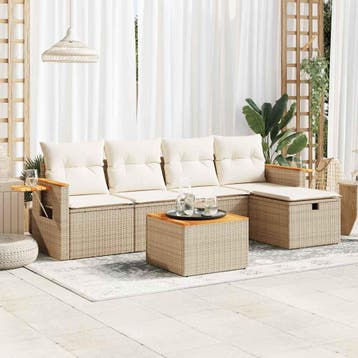 vidaXL 6-delige Loungeset met kussens poly rattan beige, Verzenden, Nieuw, 6 zitplaatsen, Loungeset