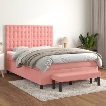vidaXL Boxspring met matras fluweel roze 140x200 cm, Verzenden, 140 cm, 200 cm, Stof