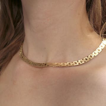 Gouden platte Bismarckschakel collier (Ketting), Ophalen of Verzenden, Gebruikt, Goud, Goud